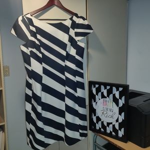 Rickie Freeman for Terri Jon Cap Sleeve A-Line Diagonal Striped Dress